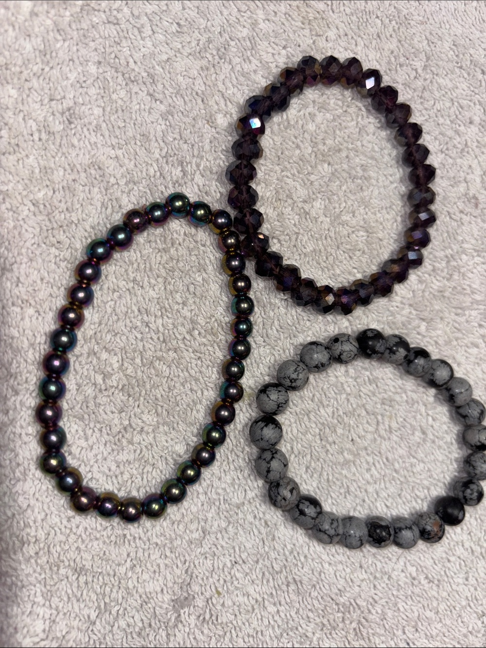 Iridescent Multi-Color, Purple, and Gray Beaded Bracelet Set